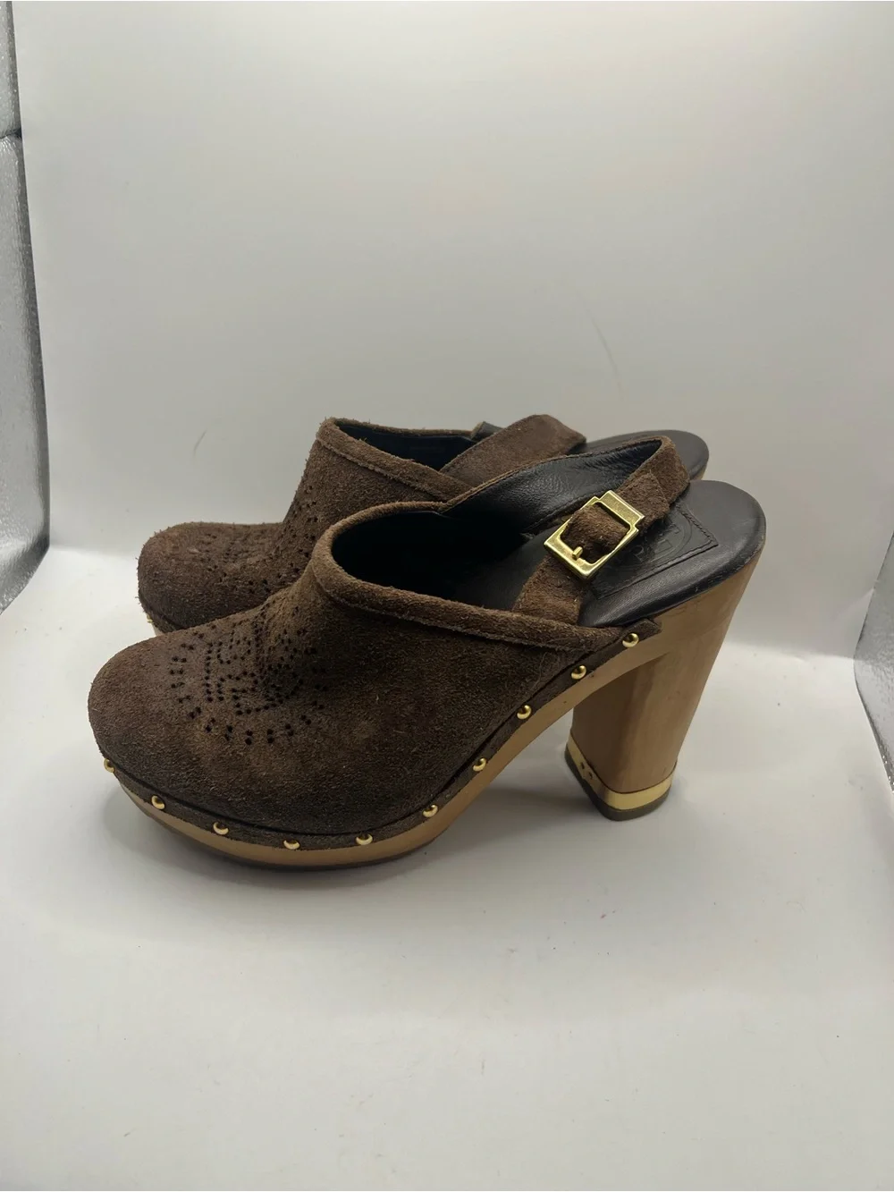 Tory Burch Brown Suede Brayden Slingback Clogs
